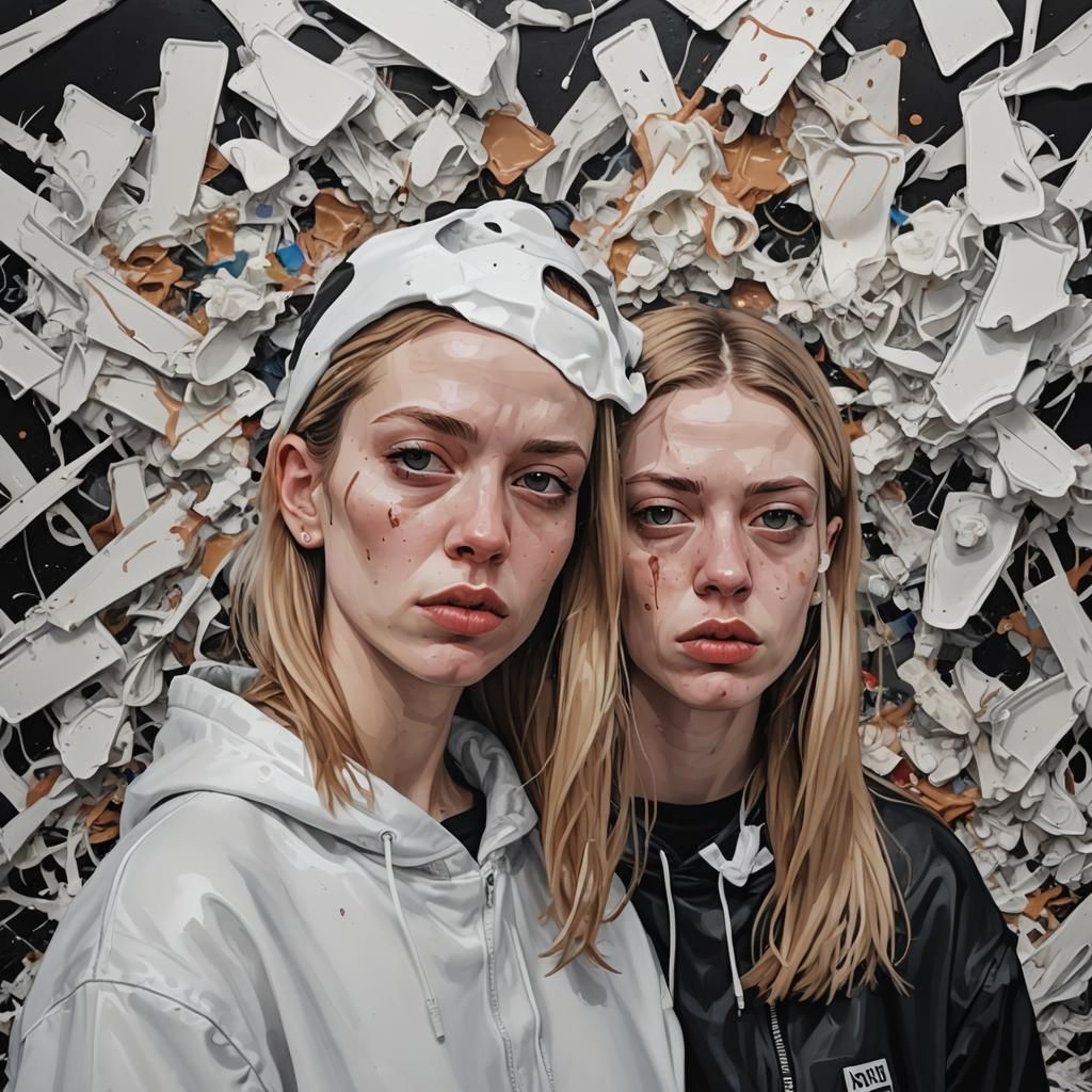 A portrait of white  woman and  whiteman in the styles of "g...