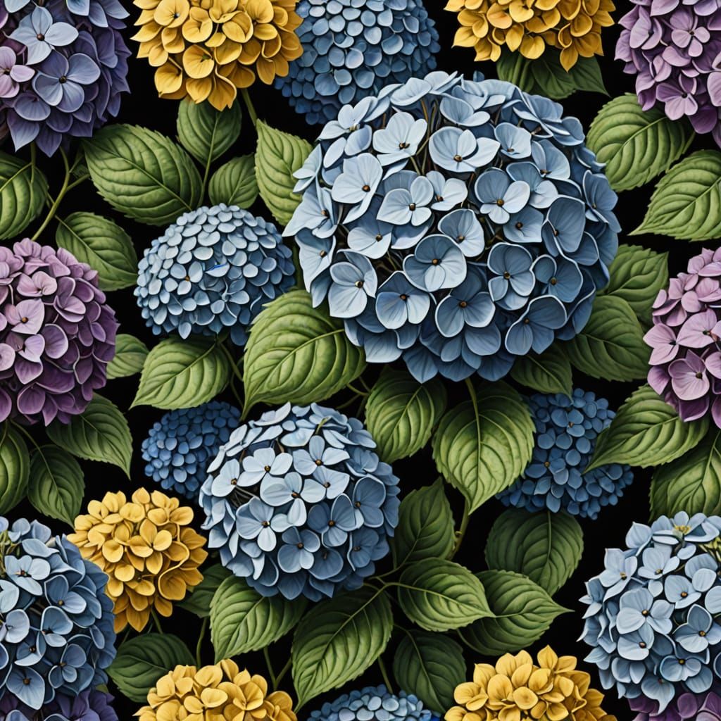 Botanical Art: Hydrangea Blooms in Lavender to Blue-Purple