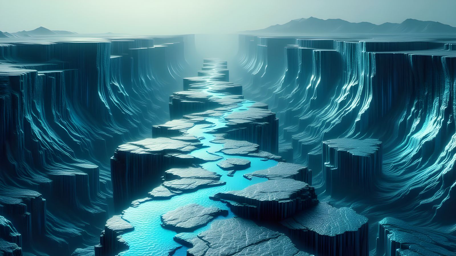 Alien Volcano Trail in Blue and Cyan