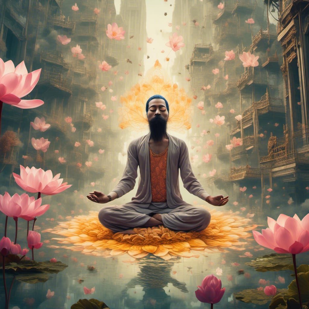 faceless, mysterious yogi in an advanced levitation pose, si...