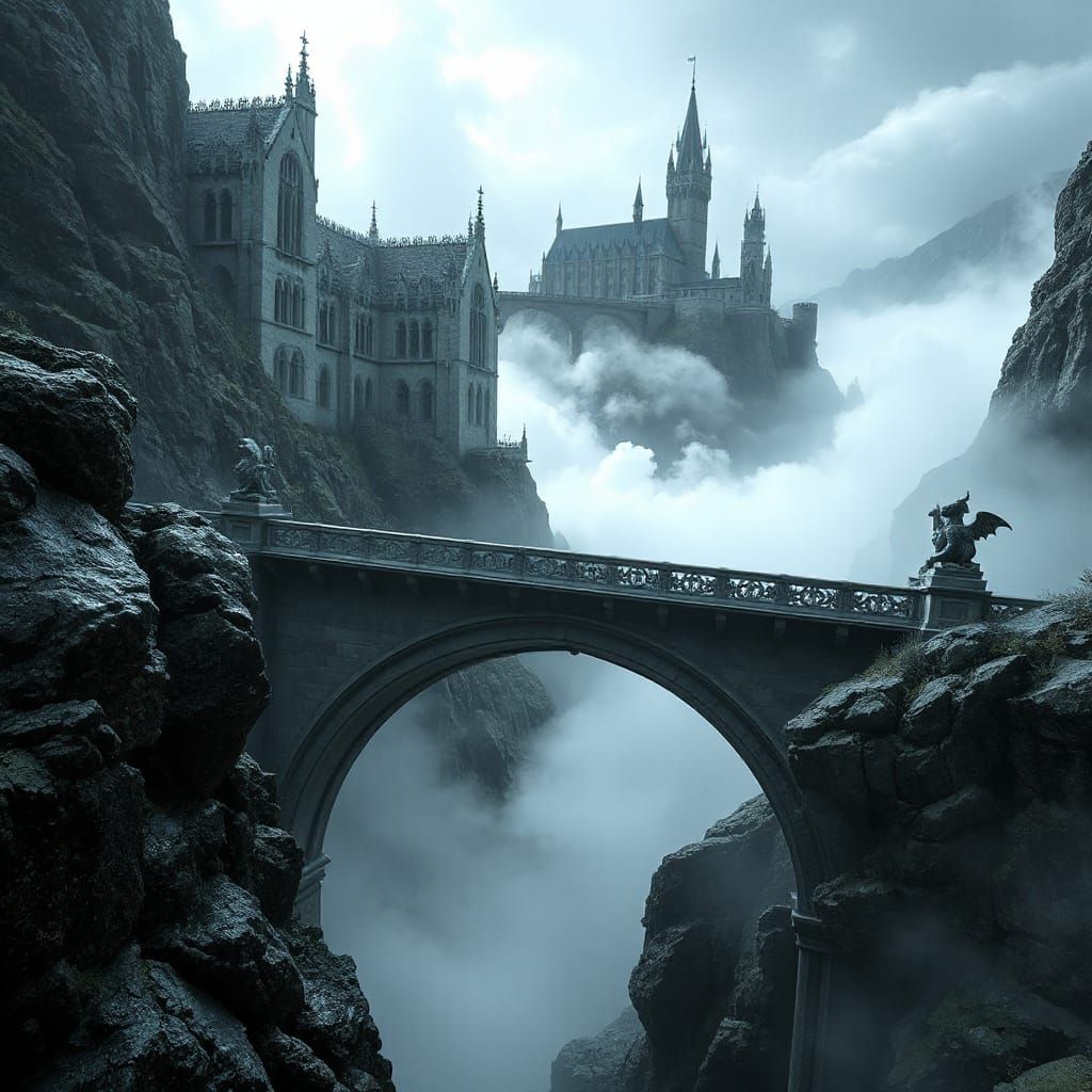 Gothic Vampire Castle Bridge in Mist