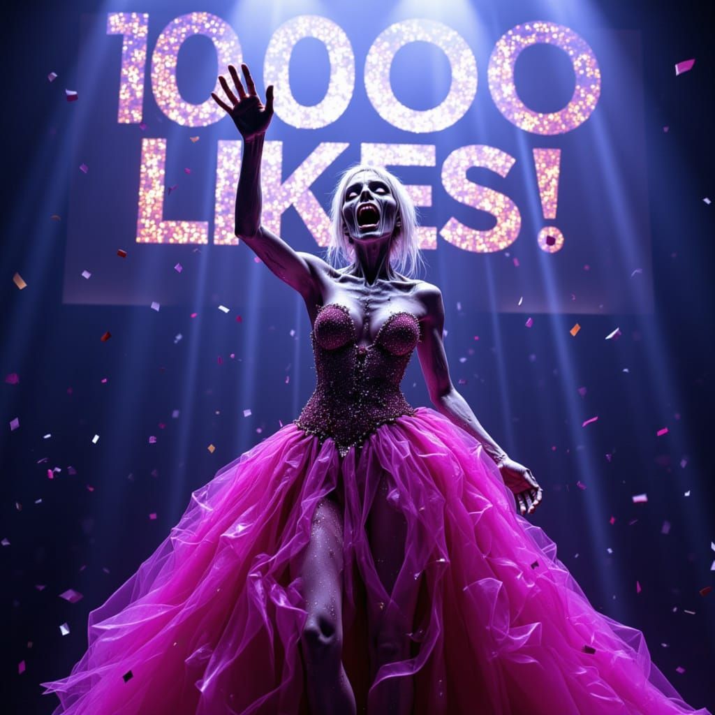 Elegant Zombie Fashion Model Triumphs on Stage