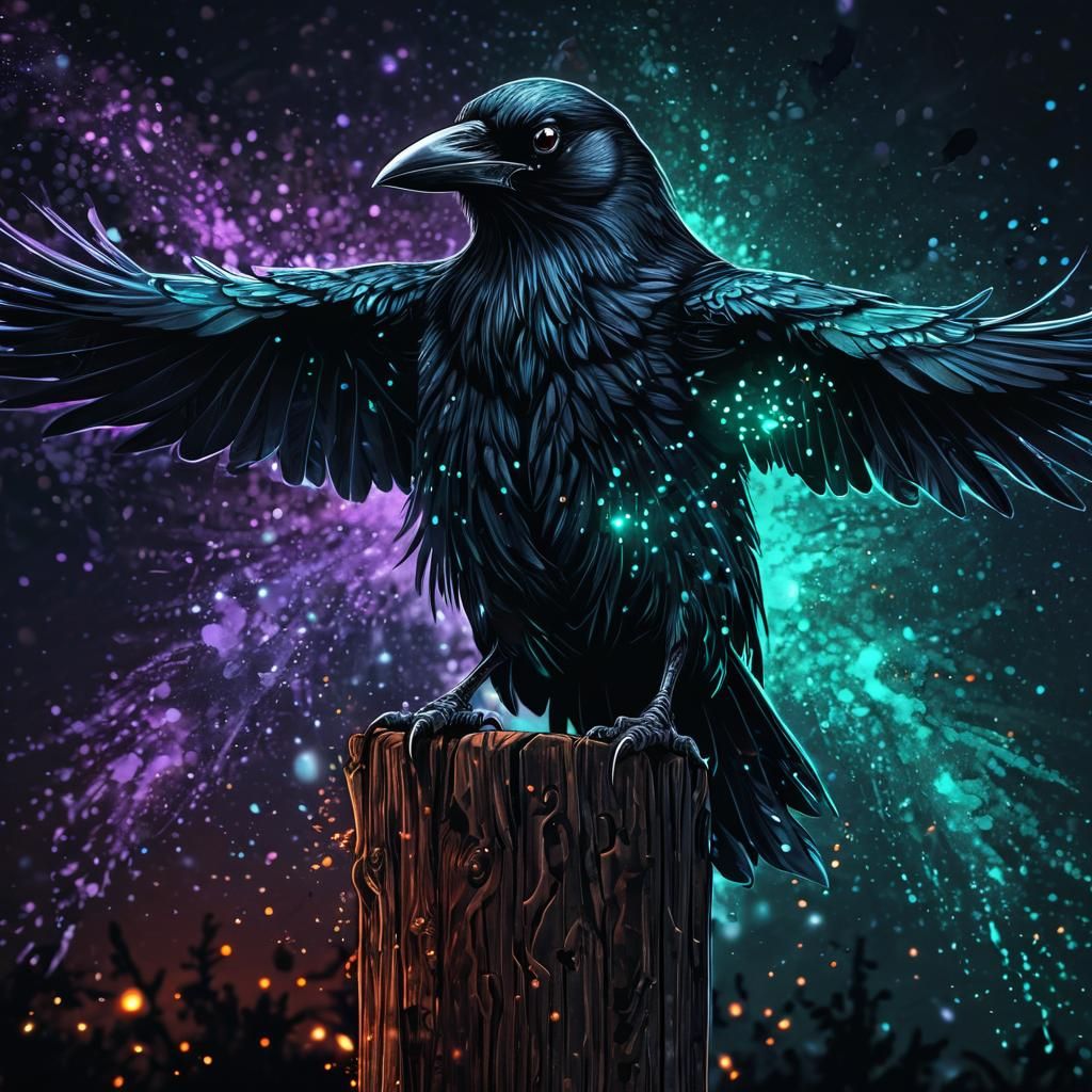 Evil Crow with Magic Dust in Dark Fantasy Art