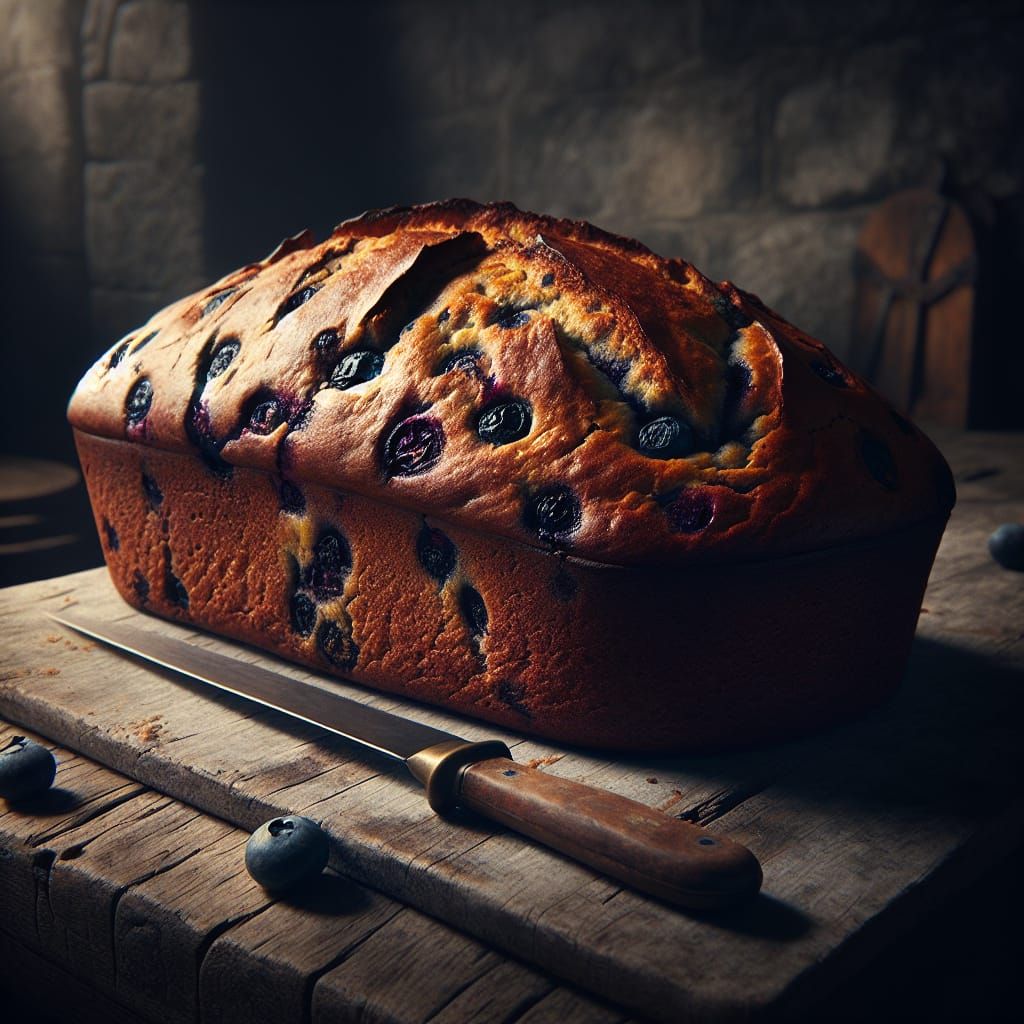 Medieval Blueberry Banana Bread on Wooden Table
