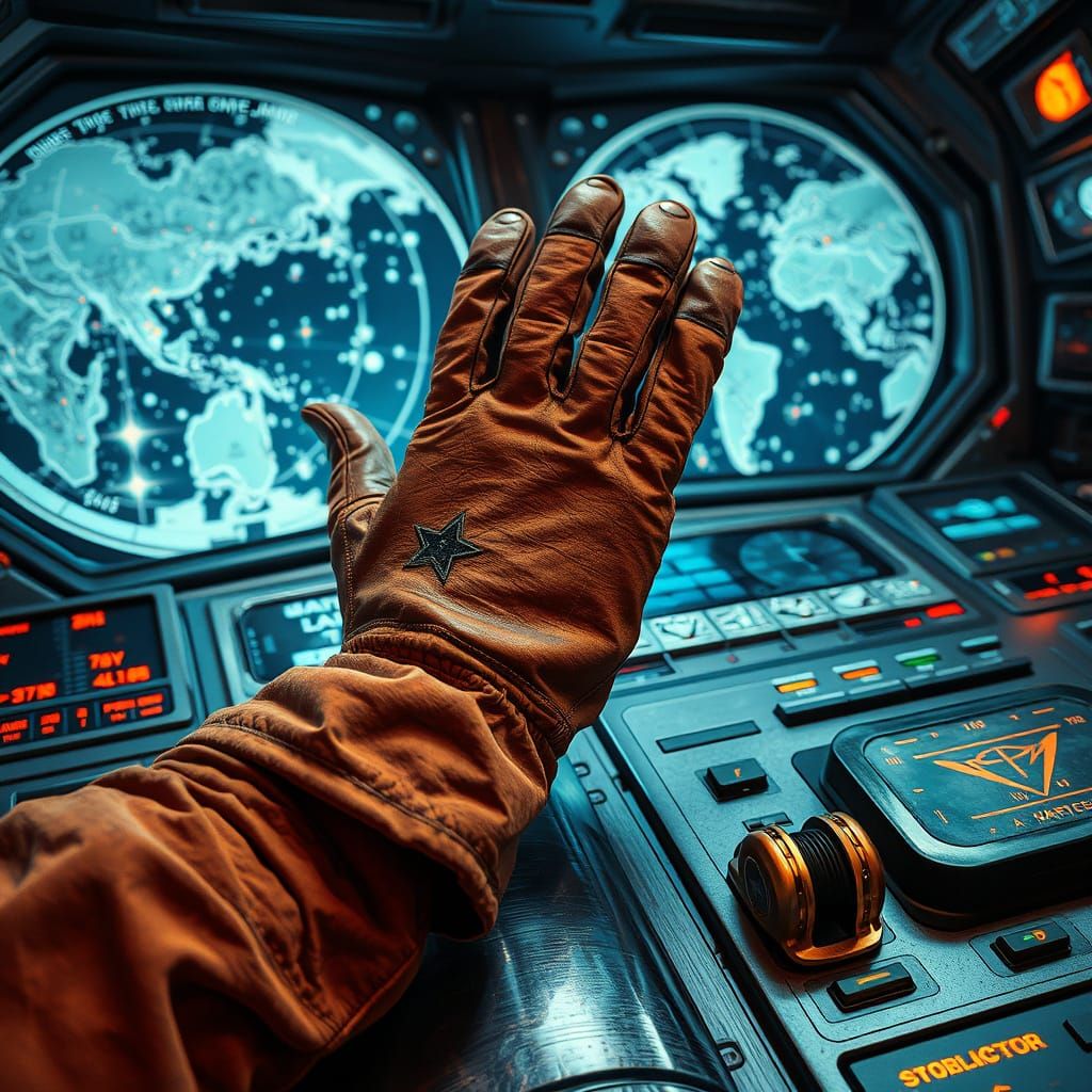 Cosmic Space Gloves in Retro-Futuristic Industrial Style