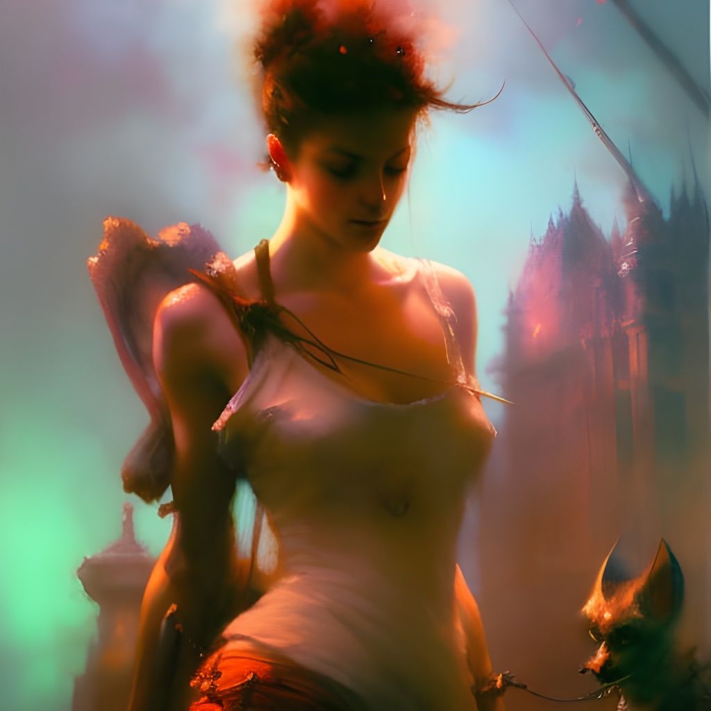 Fiery Priestess Portrait in Gouache Illustration Style