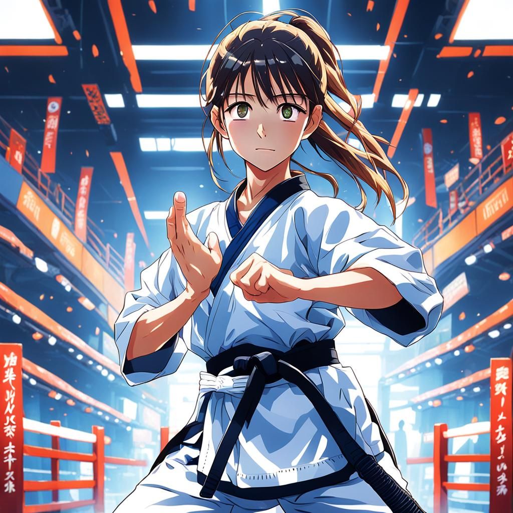 Girl in Karate Attire: Anime Style Concept Art