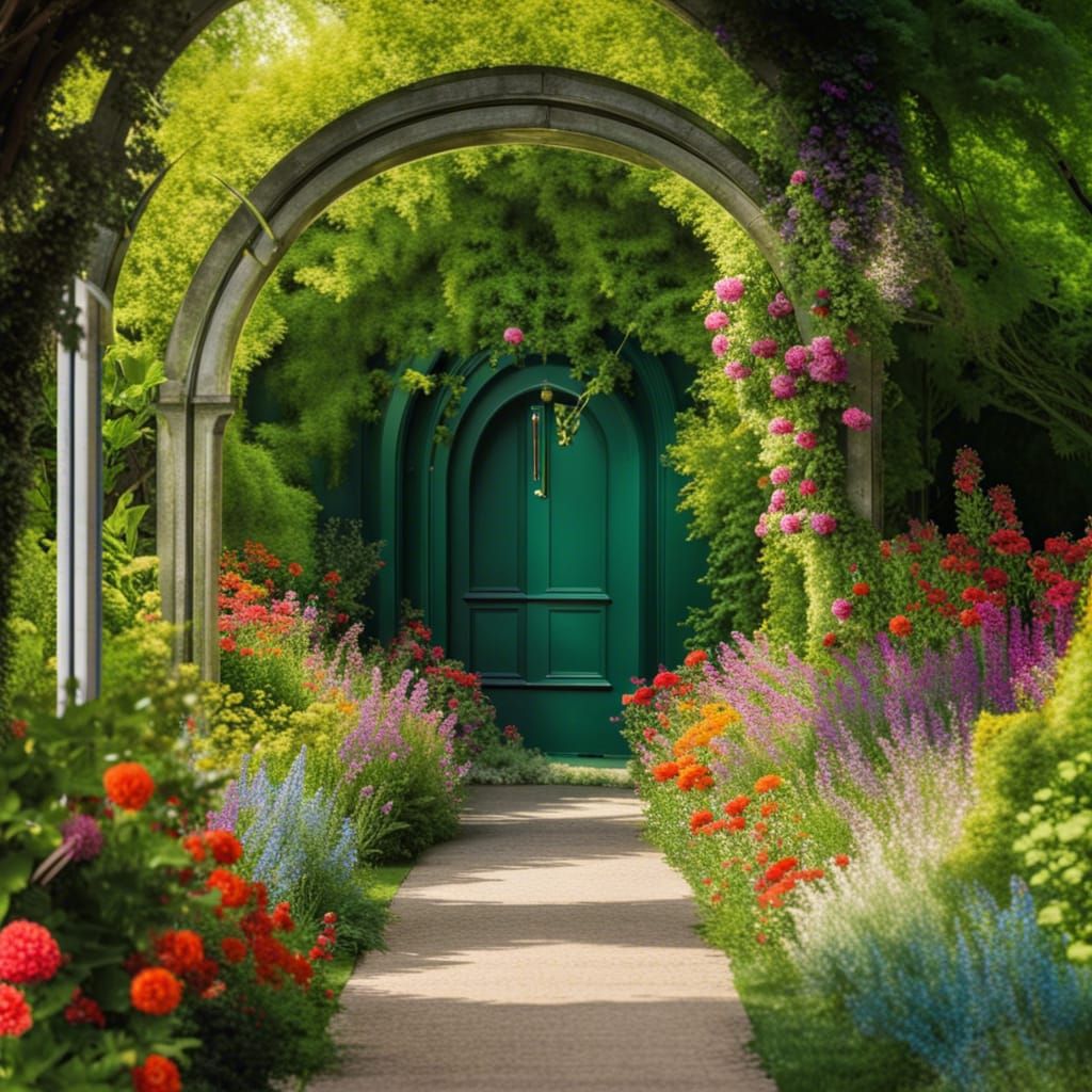 Colorful Flower Archway Opens to Green Garden