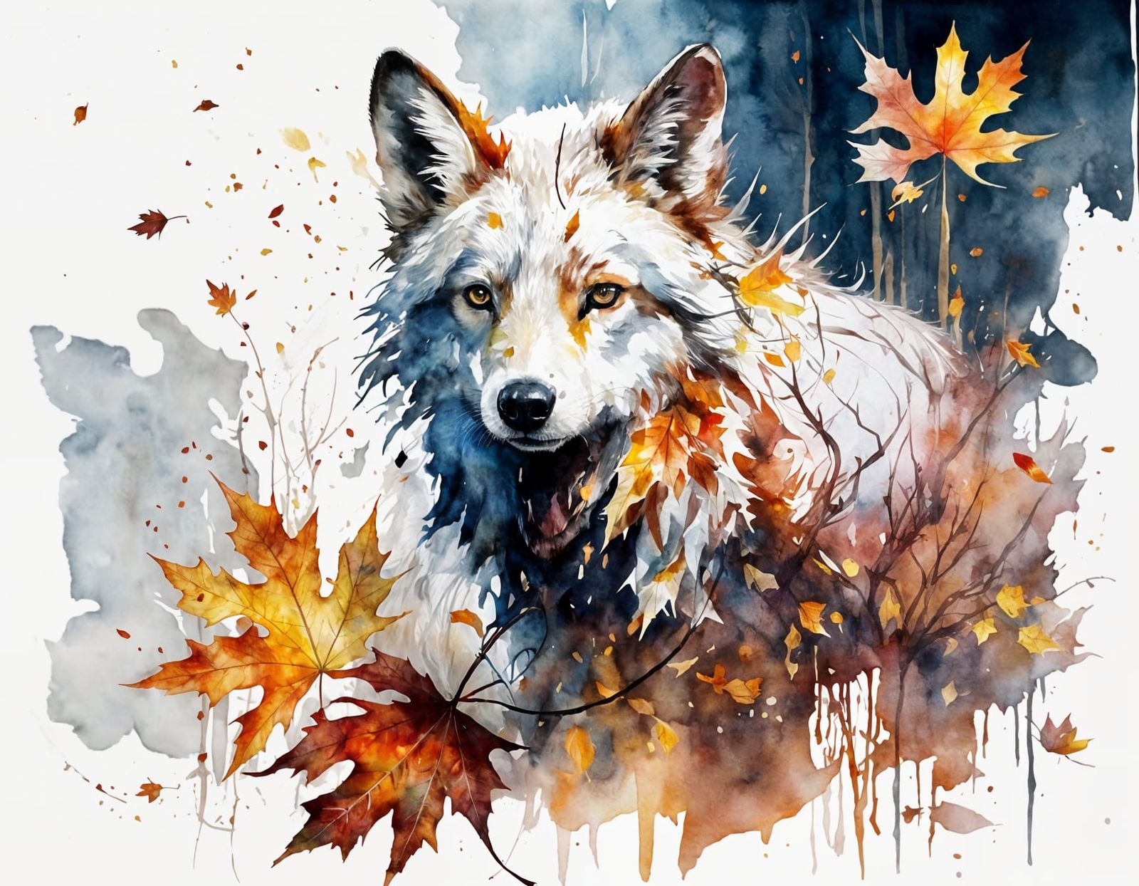 Autumn Animals Frolicking in Leaves with Ethereal Glow