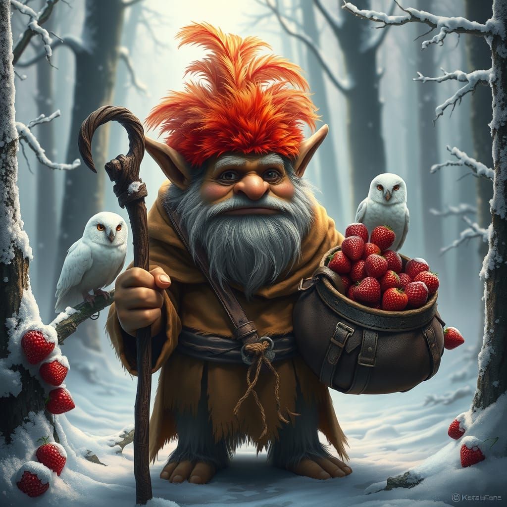 Fantastical Troll Amidst Winter Wonderland