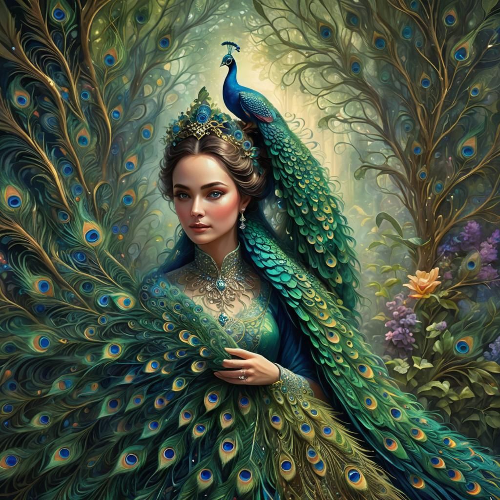 Peacock Woman in Ethereal Fantasy Style