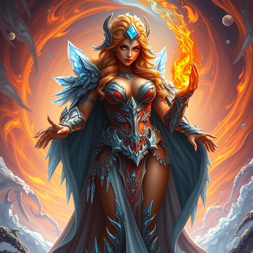 Goddess of Balance in Vibrant, Shimmering Armor