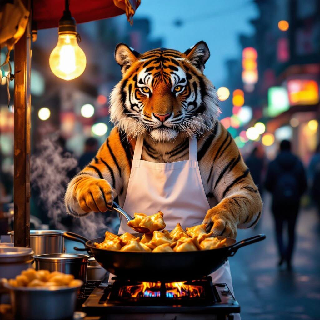 Tiger Chef Sells Curry Puffs at Dusk