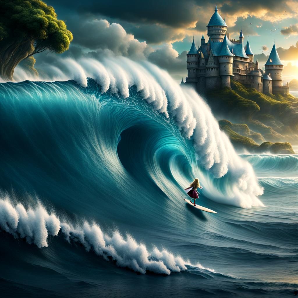 Alice in Wonderland Surfing a Tsunami Wave