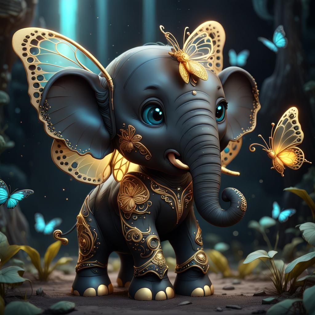 Bioluminescent Butterfly Elephant in Detailed Digital Art