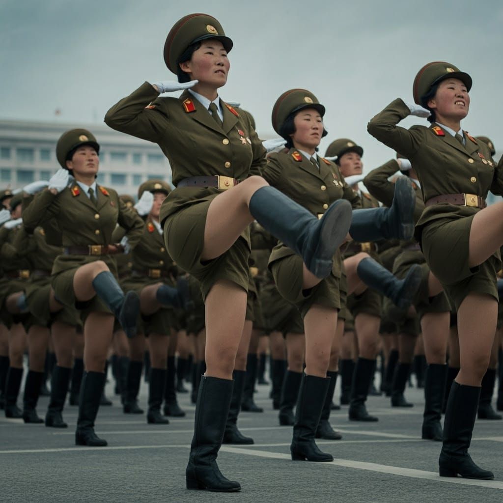 North Korean Female Soldiers in Cinematic Formation