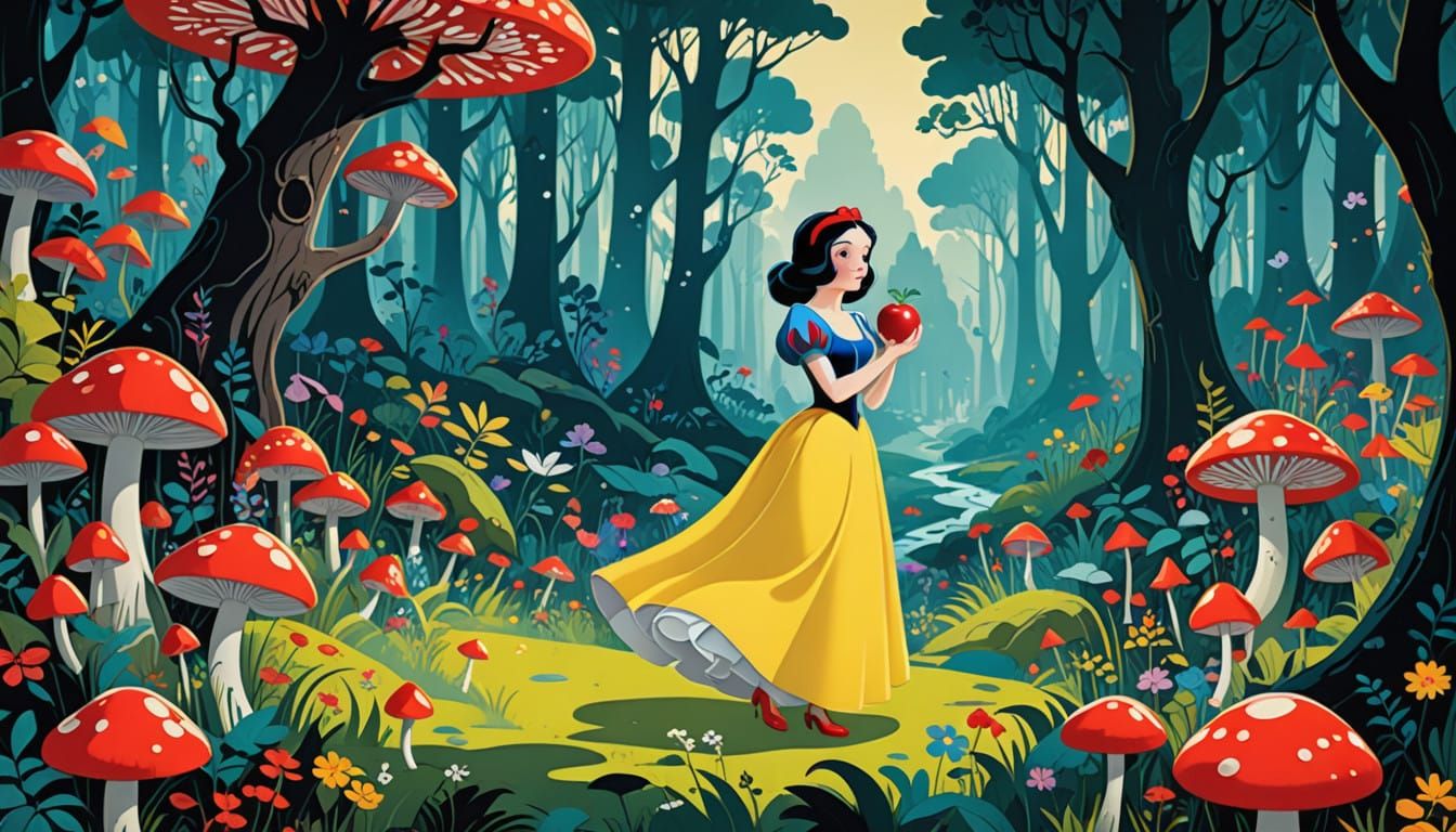 Whimsical Snow White in Enchanted Forest, Inspired by Classi...
