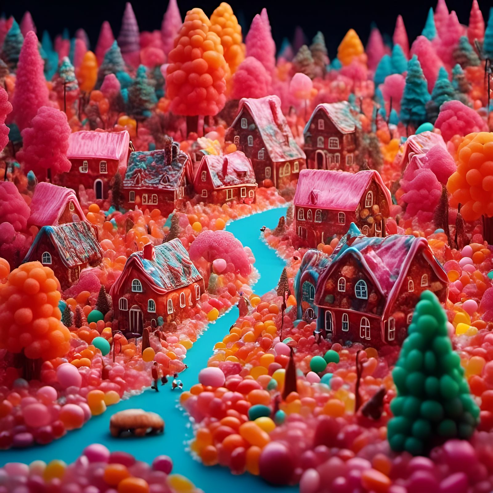 Candy Woodland Village in Expansive Landscape