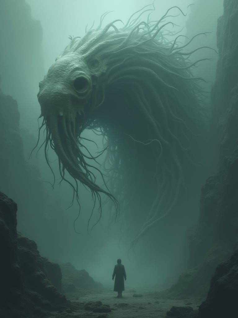 Skeletal Sloth Monster Drifts in Eternal Misty Abyss