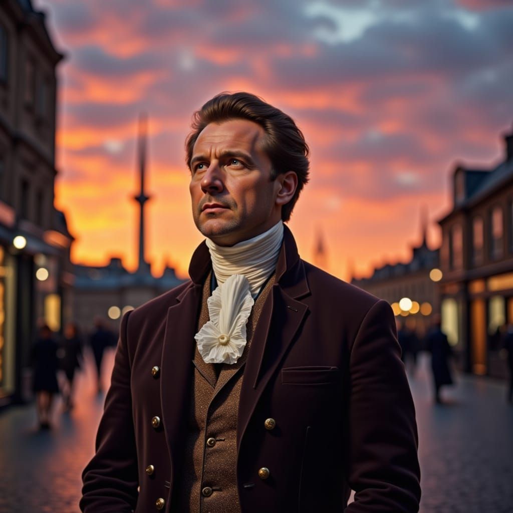 18th Century Gentleman at Sunset in London