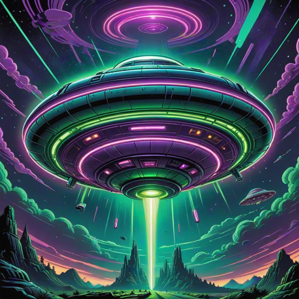 Flying Saucer in Comic Book Art Style