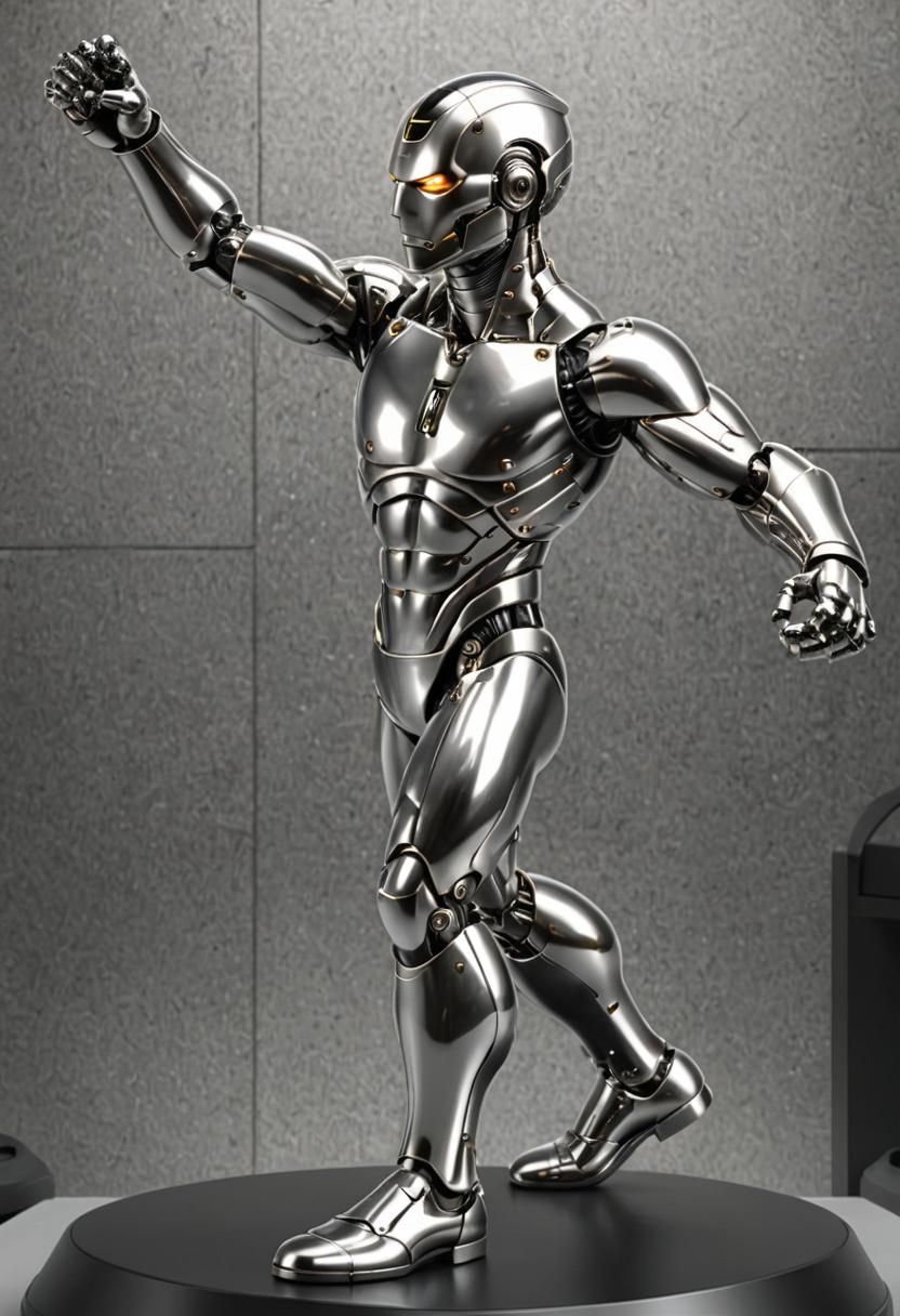 Hyper-Muscular Male Android in Shiny Metal