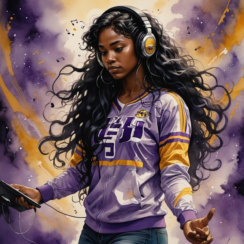 Angel Reese Fairytale Portrait in Alcohol Ink Style