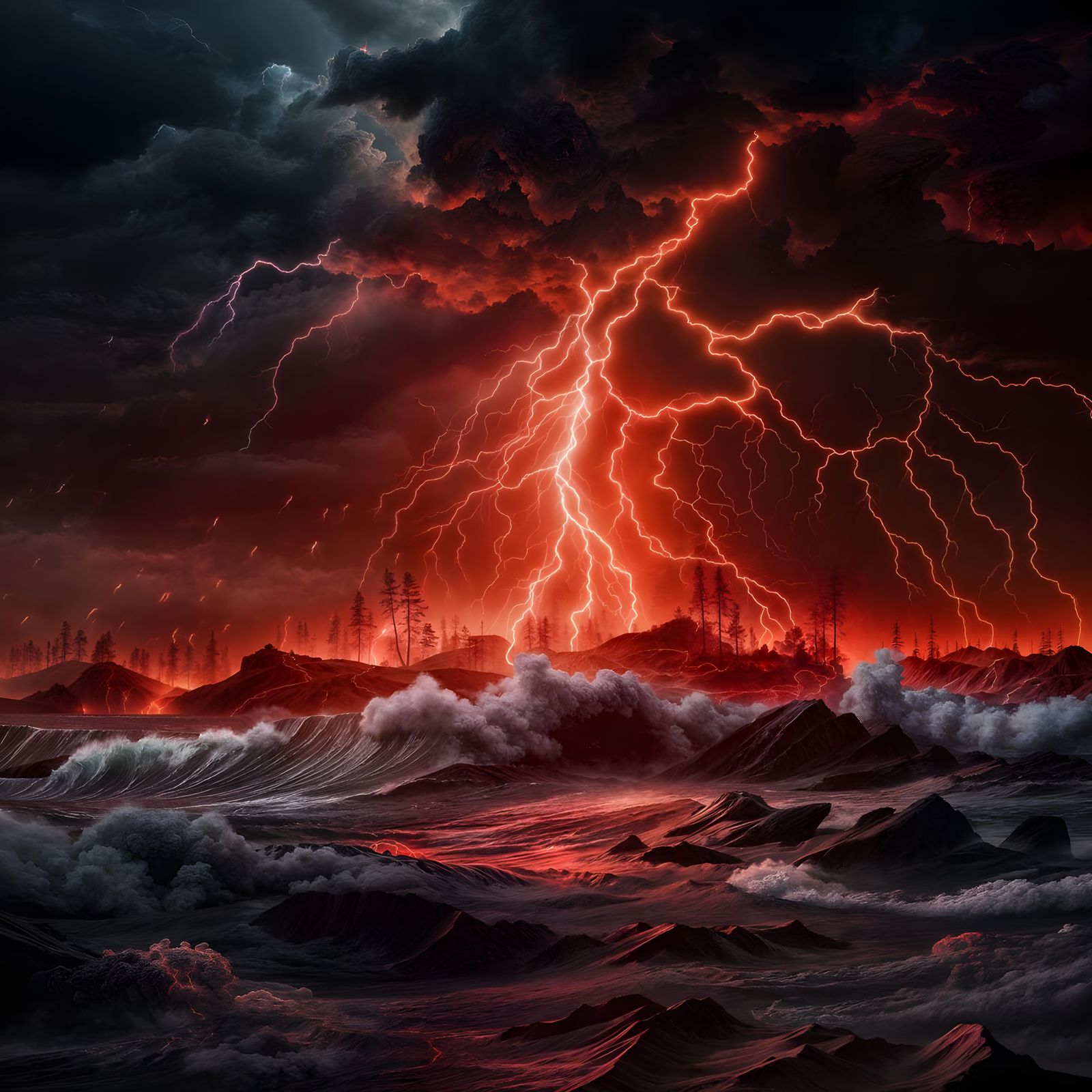 Epic Red Lightning Storm Masterpiece