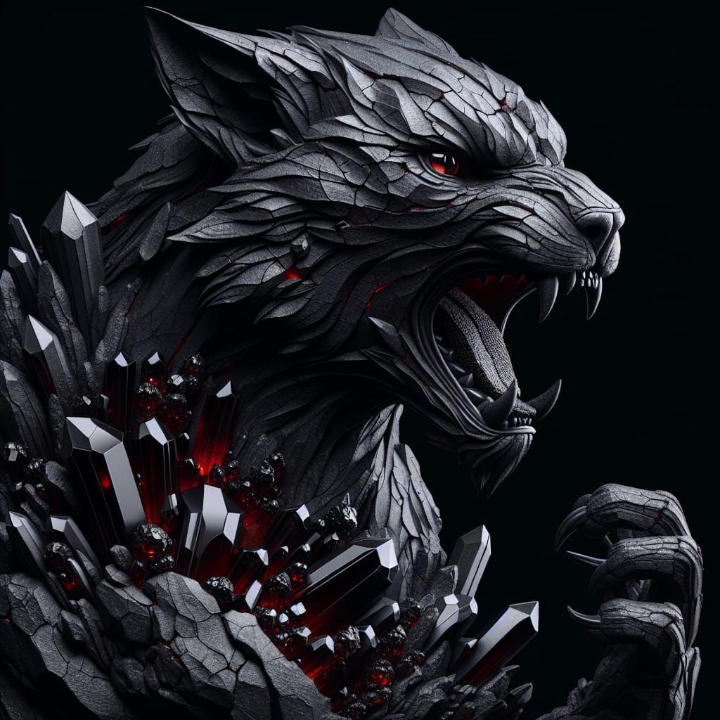 Fierce Crystal Cat Sculpture in Hyperrealism