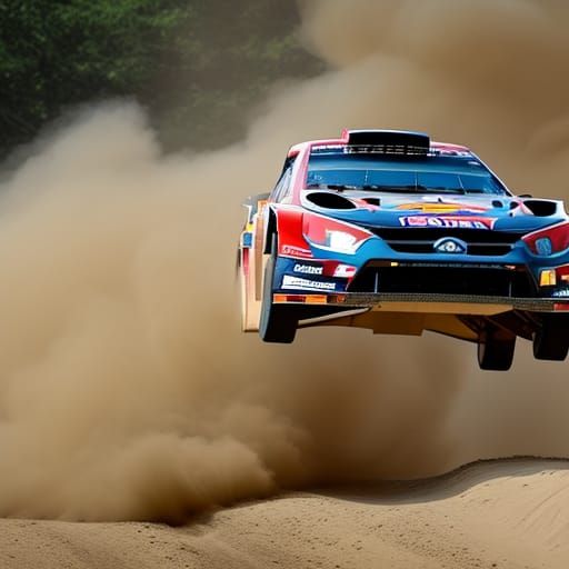 Rally Car Jumping in a Cloud of Dust