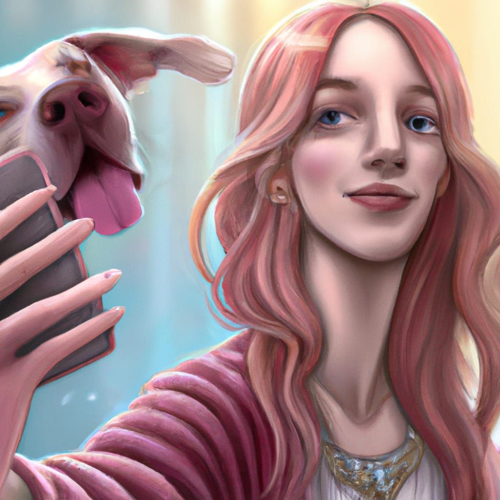 Woman and Dog Selfie: Detailed Matte Painting