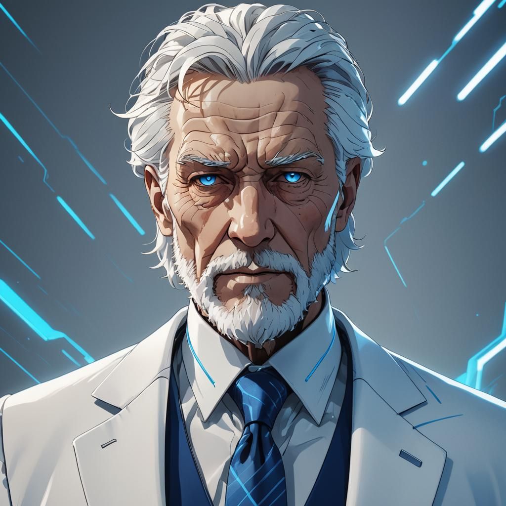 Anime Portrait: Elderly Man in Techno Suit