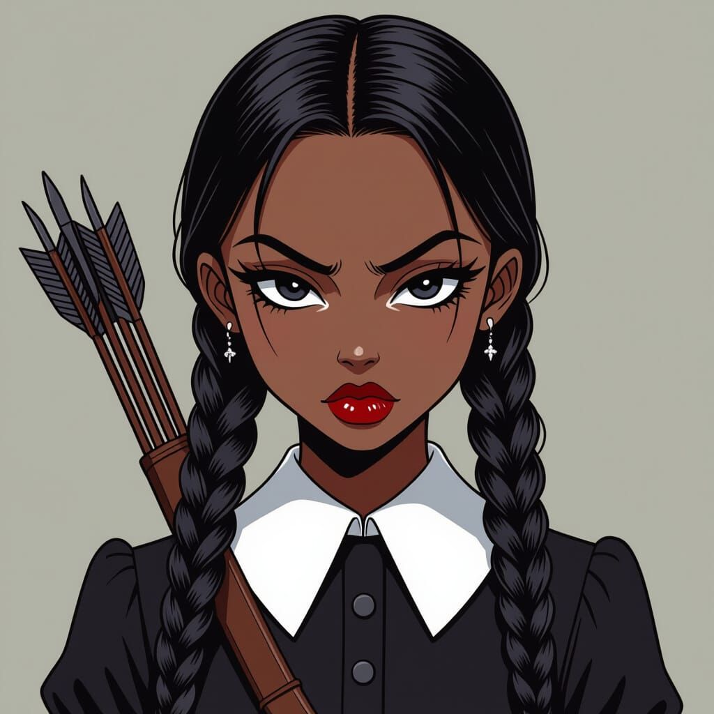 Wednesday Addams as Anime-Style Black Girl