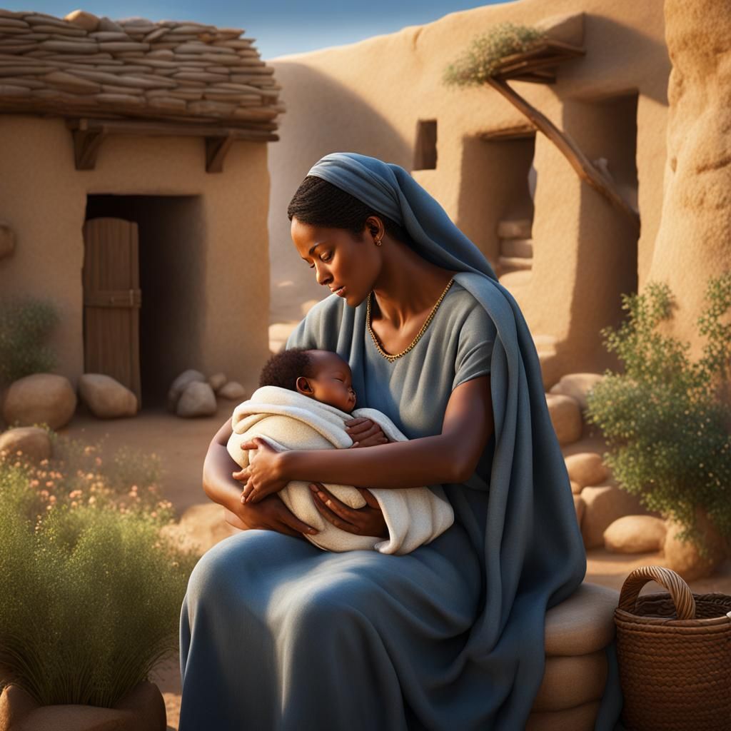 Biblical Story of Ruth with her newborn baby, Obed, son of B...