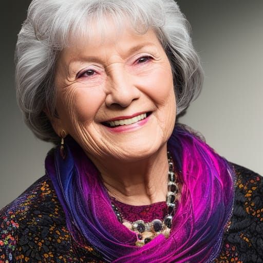 Hyperrealistic Portrait of a Smiling Elderly Lady