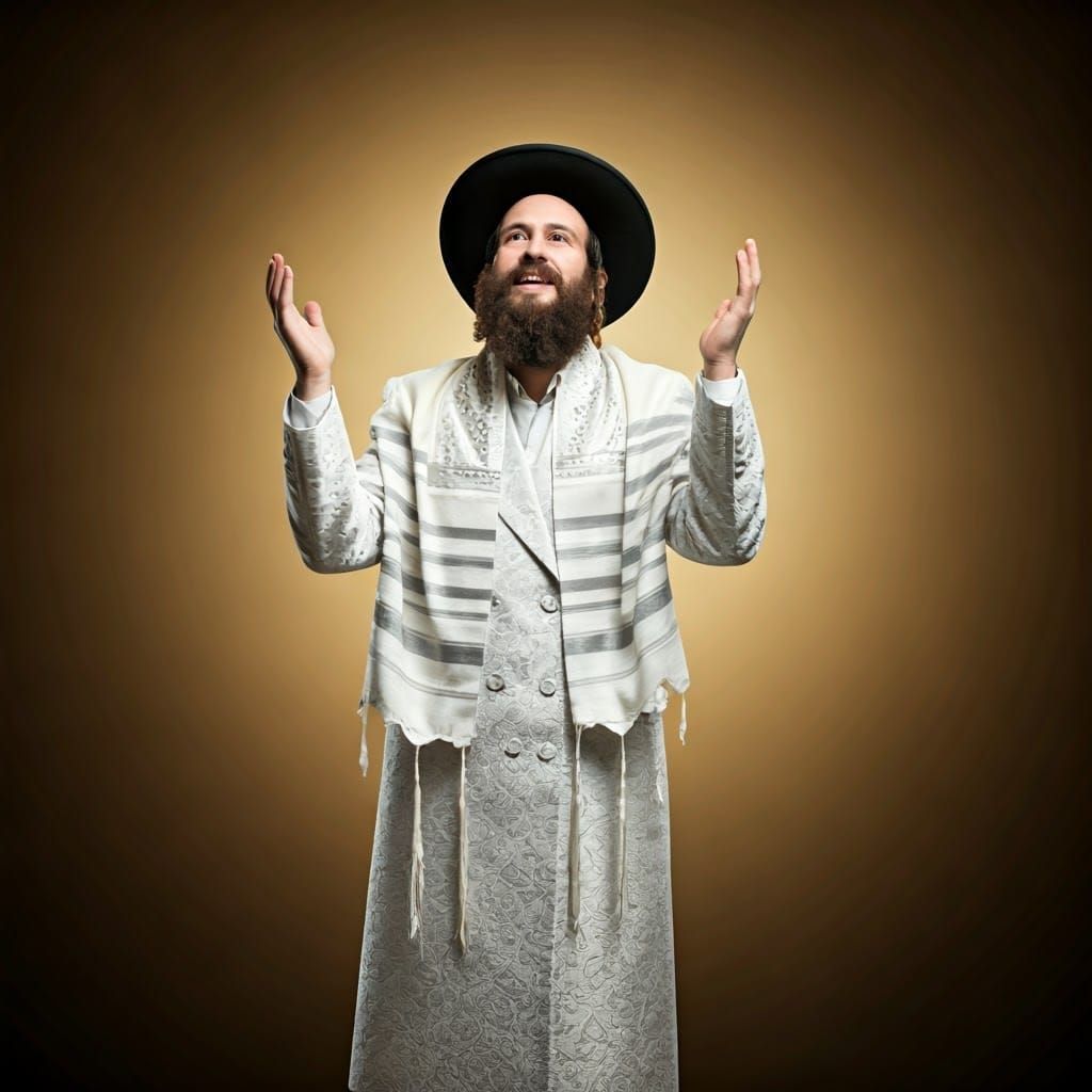 Orthodox Jew in White Suit with Silver Embroidery