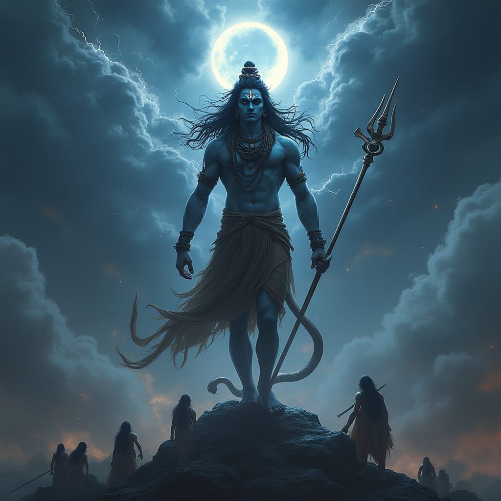Lord Shiva in Rudra Form Amidst Himalayan Storm