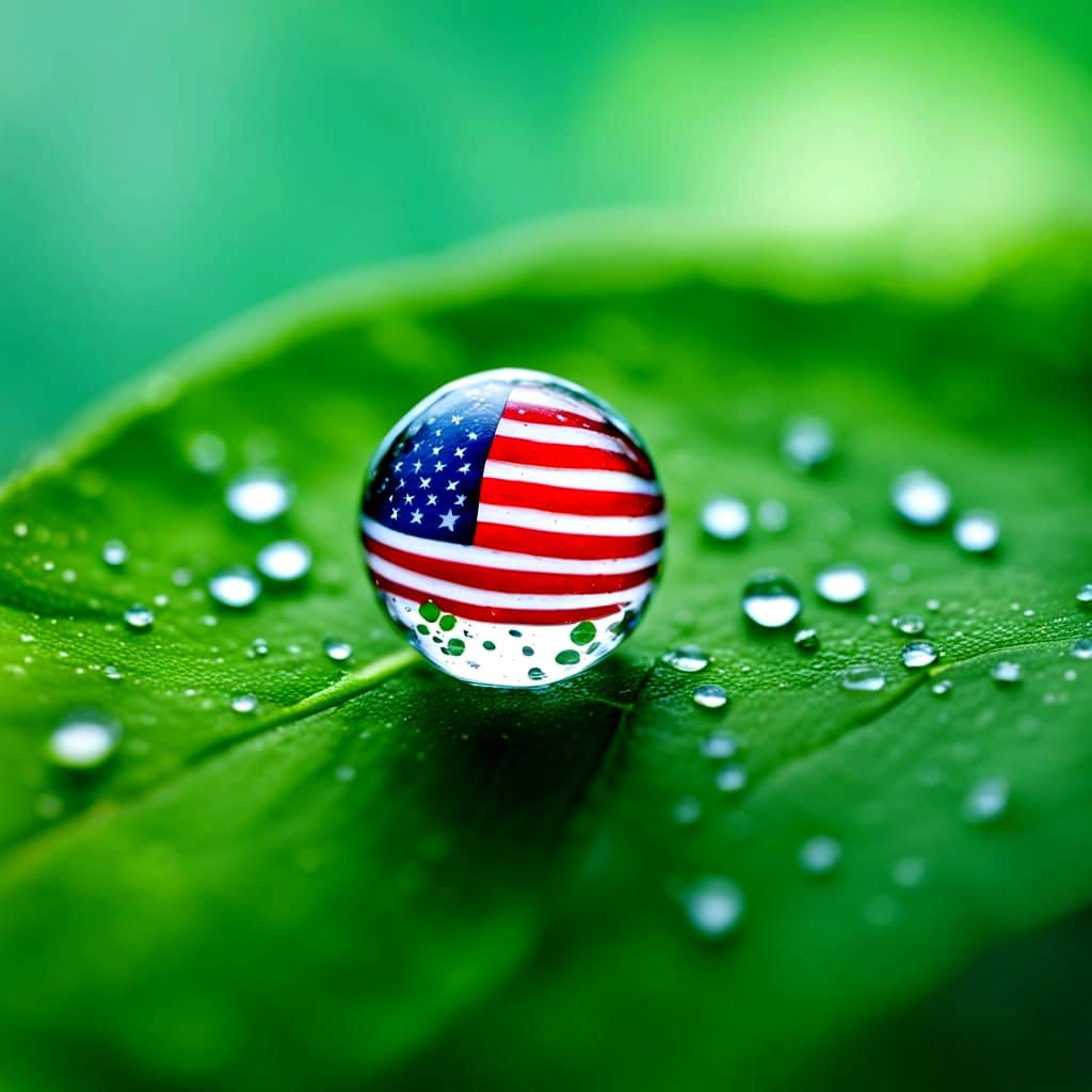 American Flag in Water Drop Macro
