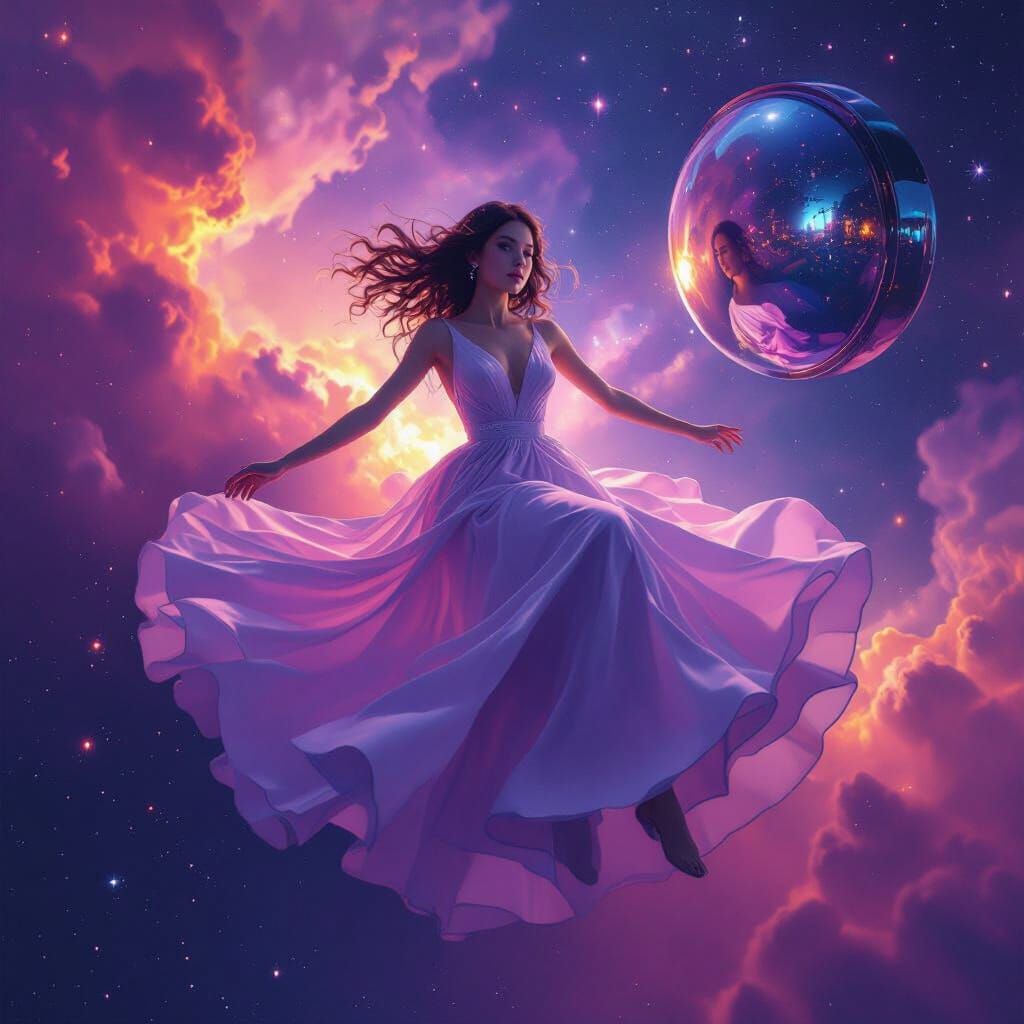 Nebula Dream: Woman in Space, Surreal Reflection