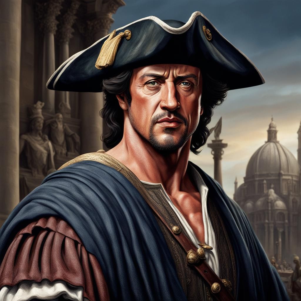 Realistic Muscular Sylvester Stallone as Columbus