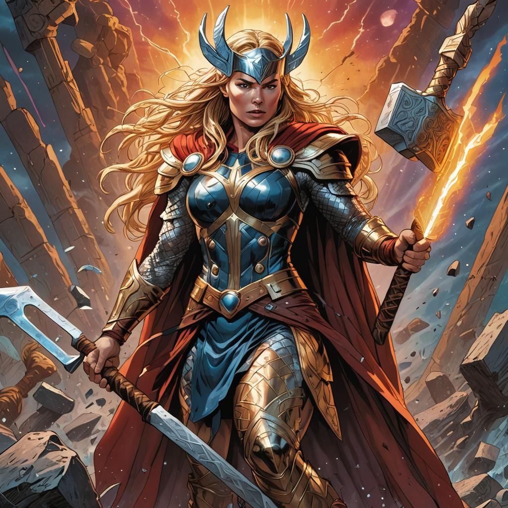 Female Thor Wields Hammer in Norse Realm