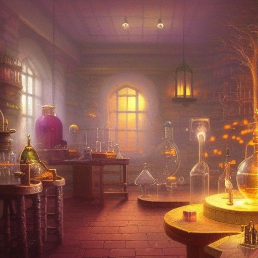 Ethereal Alchemist in Fantasy Laboratory