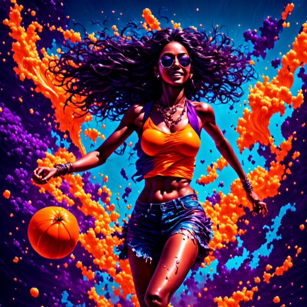 Groovy Impressionist Woman Wall Running in Poster Art