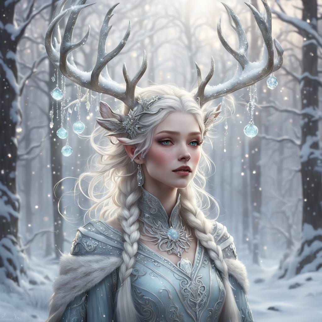 Ethereal Ice Elemental Maiden Amidst Winter Wonderland