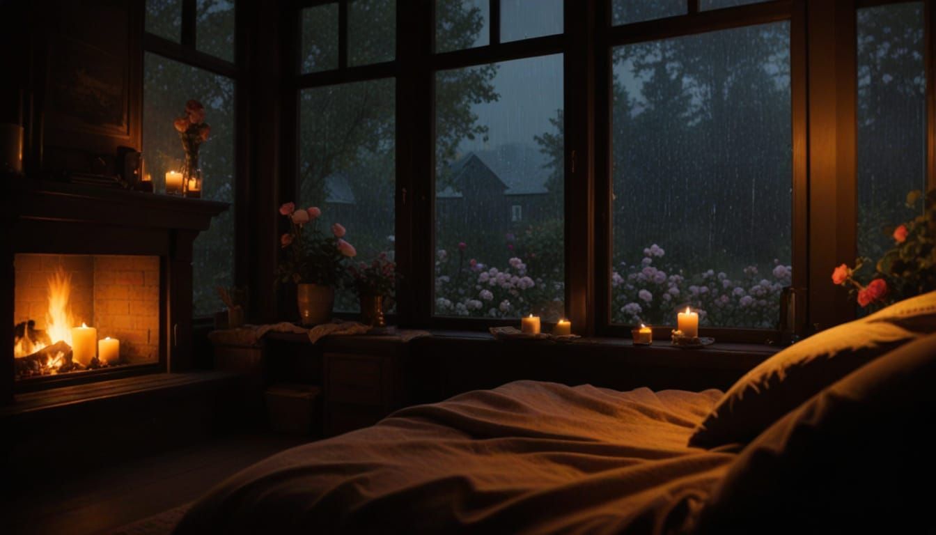 Cozy Darkened Bedroom in Warm Golden Lighting