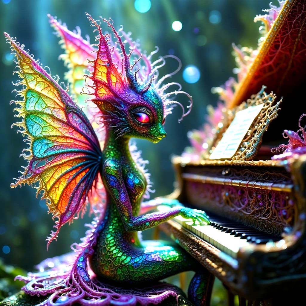 Whimsical Creature Plays Vibrant Rainbow Piano in Magical Se...