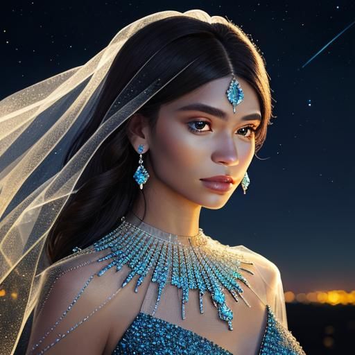 Woman in Transparent Glass Dress and Jewelry