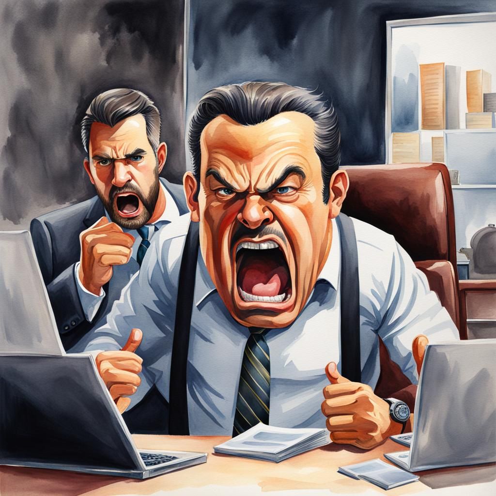 Angry Employee Quits Job: Hyperrealistic Watercolor Art