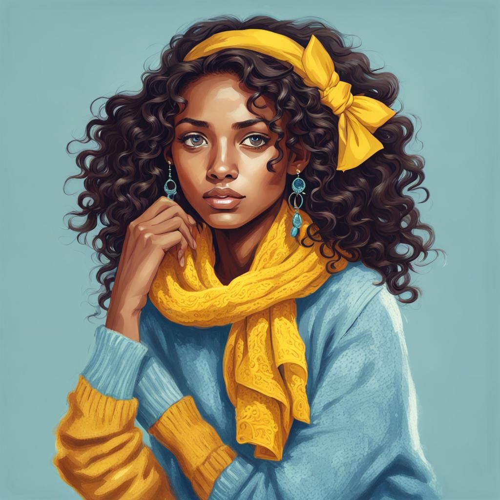 Beautiful Woman with Curly Hair and Yellow Headband