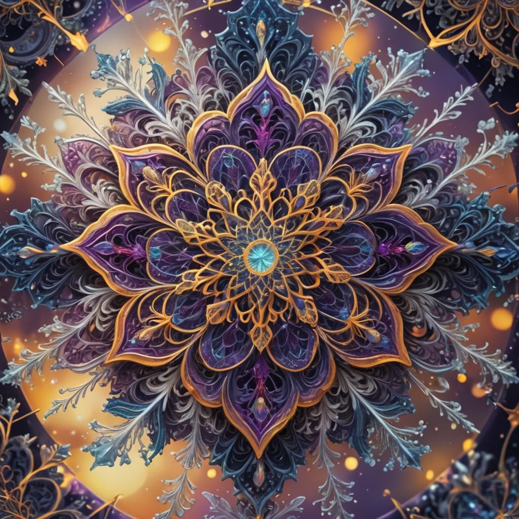Intricate Snowflake with Sacred Geometry in Fantasy Style